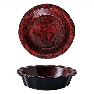 Ceramic Small 6.7” Round Baking Pie Casserole Dish Set Of 2 - Red